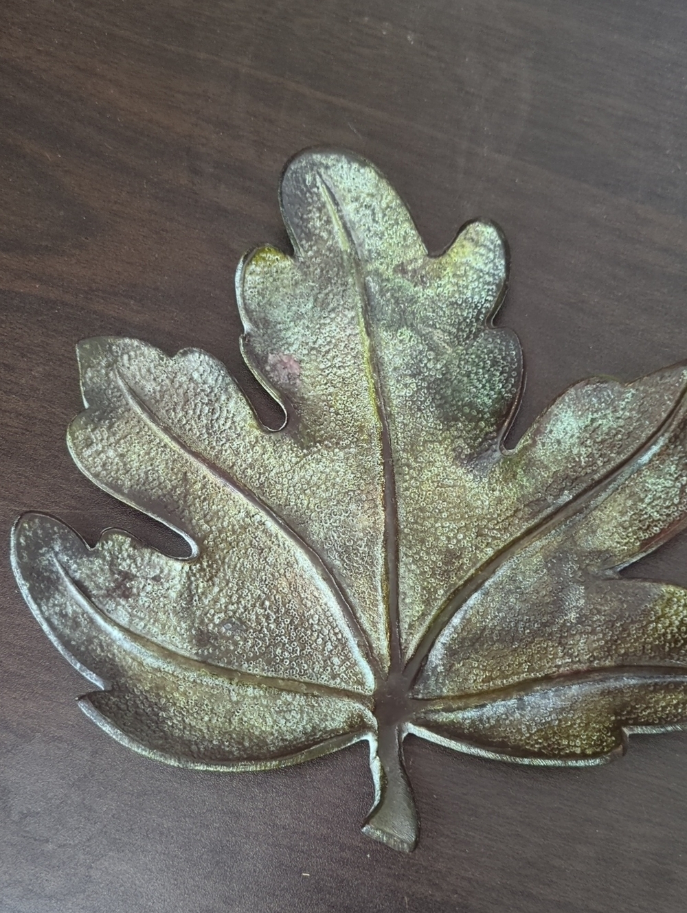 Cast Iron Oak Leaf Decorative Tray - Green Patina